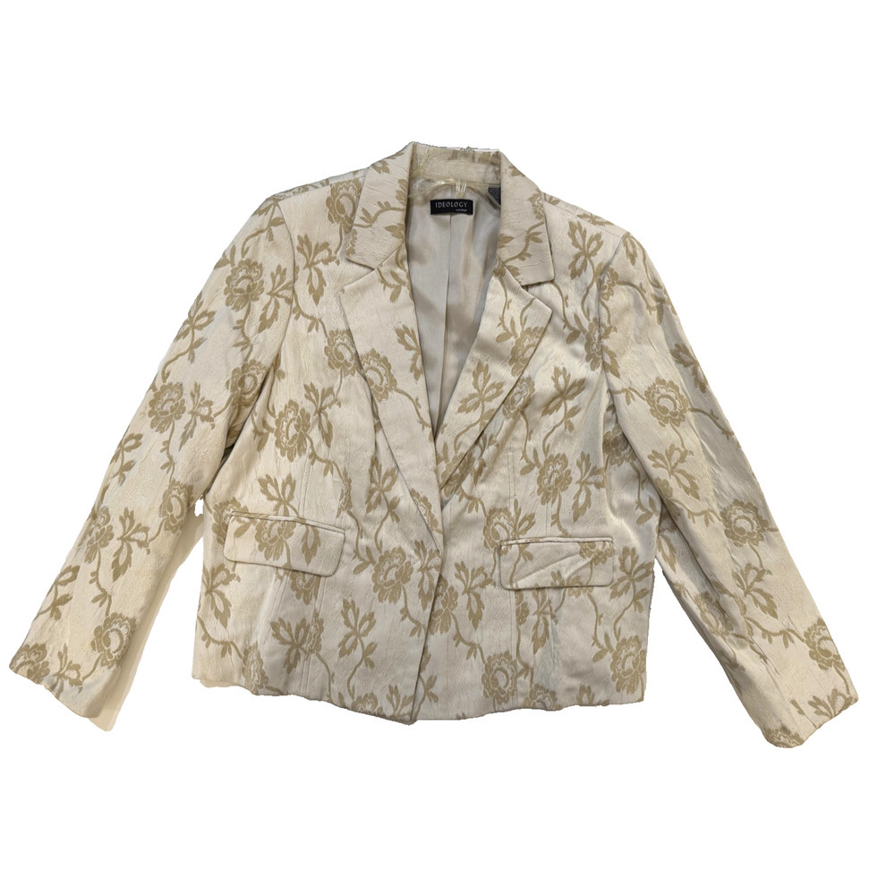 Ideology‎ Floral Jacquard Blazer Womens 2X Cream Beige Quiet Luxury
